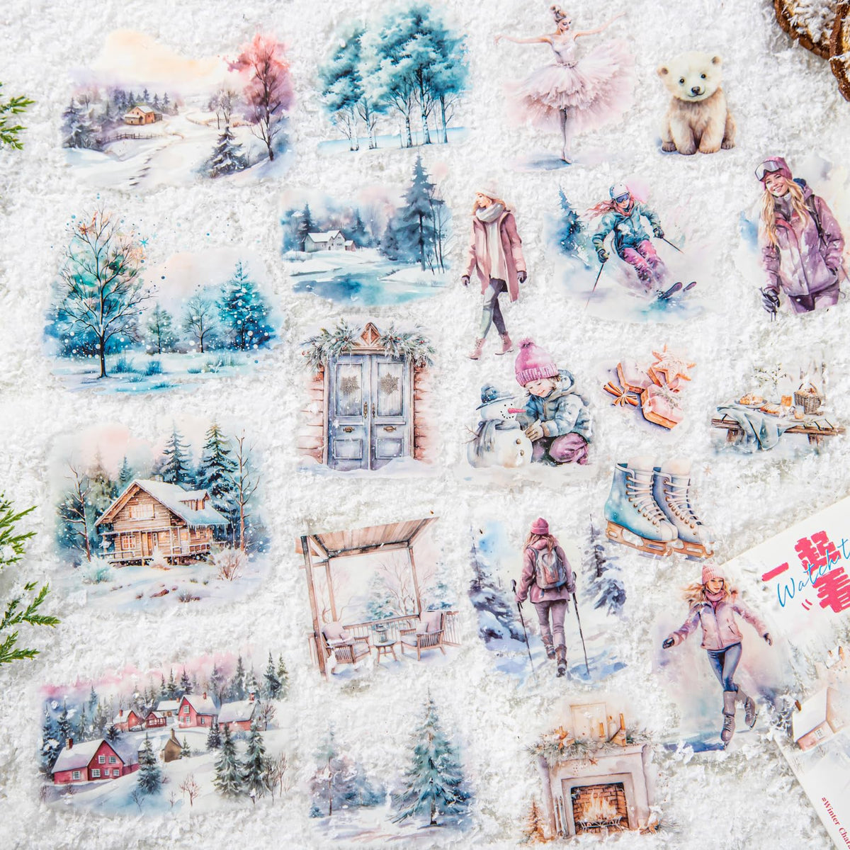AuriicLeaf Snow Scene PET Stickers Set, 150PCS Winter Stickers for Scrapbooking, Journaling, DIY Crafts, and Art Supplies