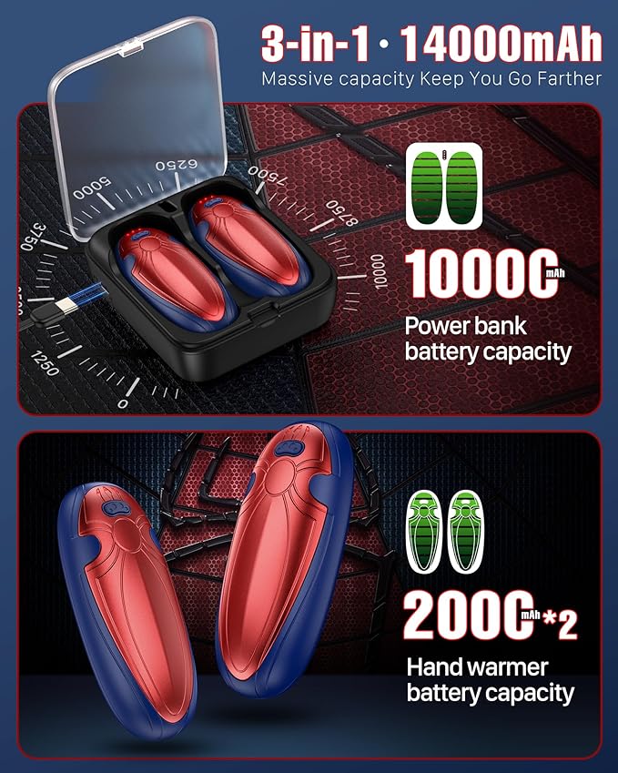 Hand Warmers Rechargerable 2 Pack - 14000mAh Electric AI Handwarmers with Charging Case, Magnetic 2 in 1 Pocket Heater, Gifts for Women/Men/Golf/Hunting/Travel/Camping Accessories