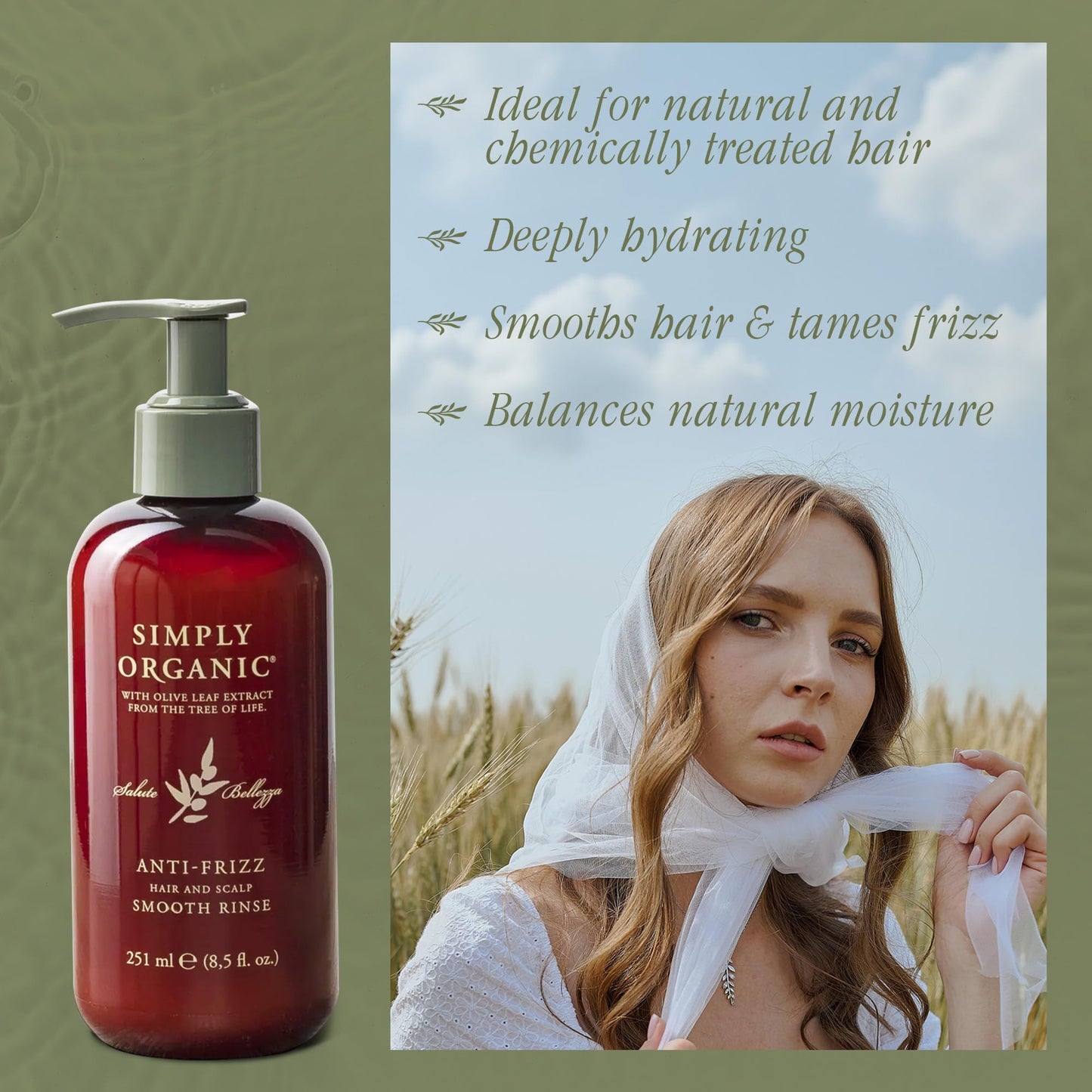 SIMPLY ORGANIC Frizz Control Deep Scalp & Hair Conditioner, Made in Italy, All Natural Cruelty Free Hair Care for Women & Men, A