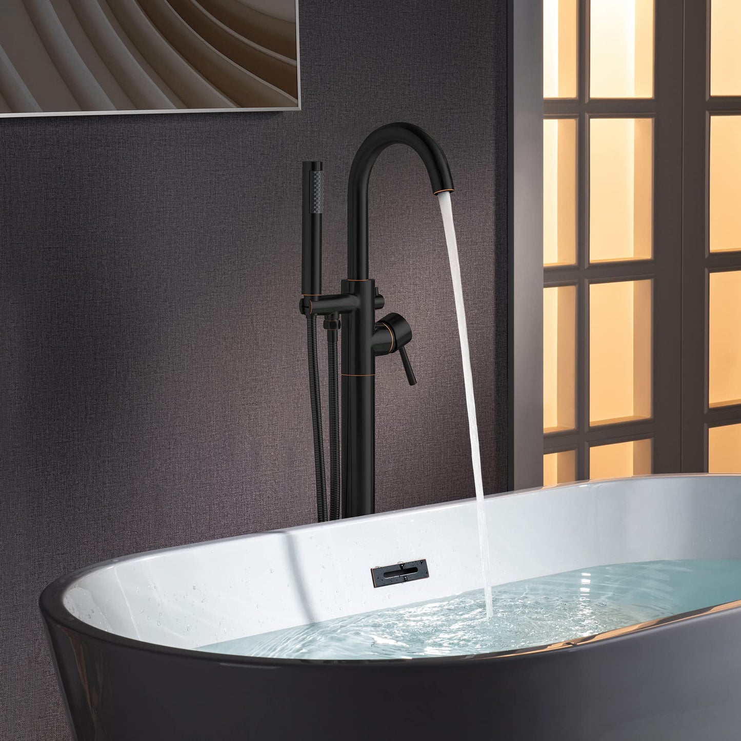 WOODBRIDGE F0027ORBRD WOODBRIDGEE High Flow Rate 8 GPM Freestanding Tub Filler Faucet with Hand Shower, Oil-Rubbed Bronze