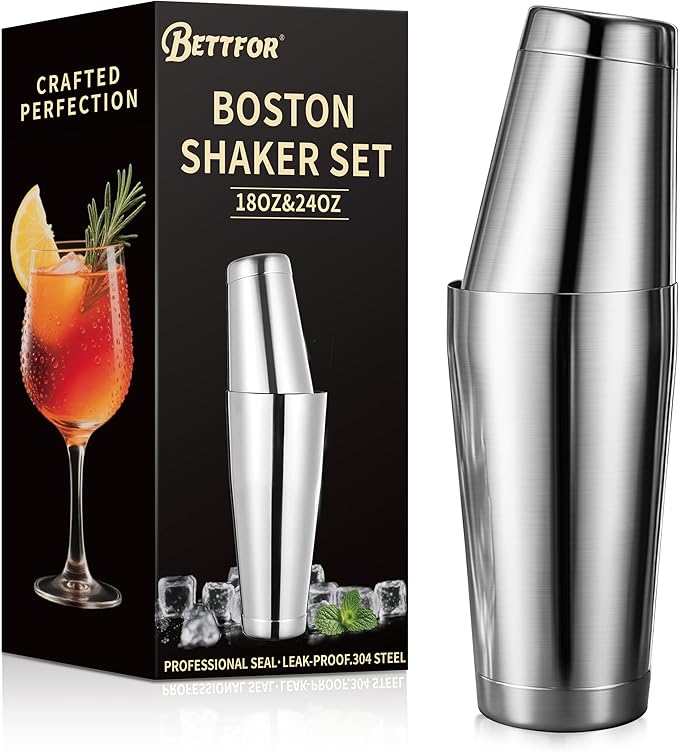 BETTFOR Boston Shaker Set, 18oz & 28oz 2-Piece Tins, Professional 304 Stainless Steel Cocktail Shaker with Leak-Proof Weig...