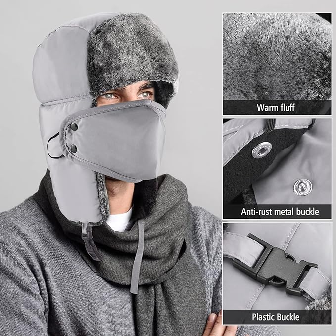 mysuntown Winter Hats for Women Men Trapper Ushanka Hat with Ear Flaps Warm Russian Bomber Hats for Cold Weather