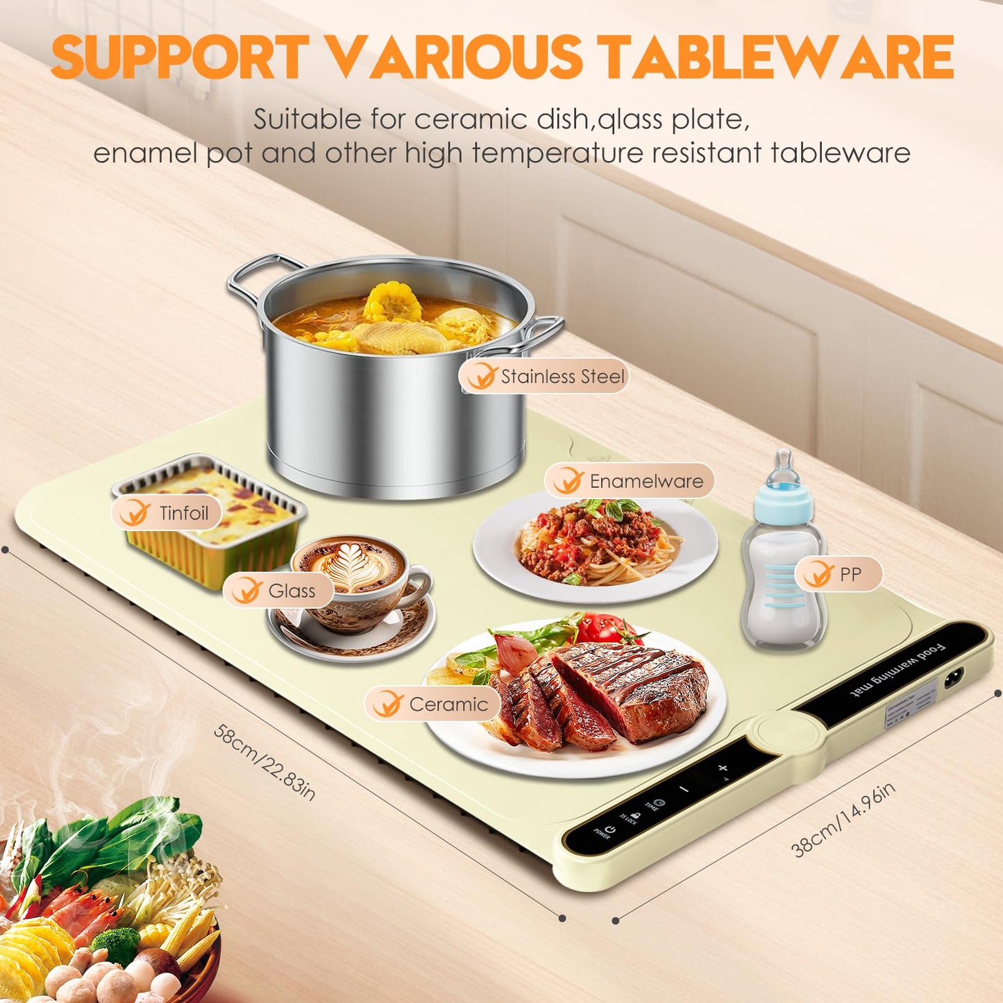 Silicone Warming Mat for Food, Fast Full Surface Heating Electric Warming Tray, 9 Level Temperature Adjustable Warming Kitchen Mat, Roll Up Food Warmer Mat for Countertop, Party, Travel