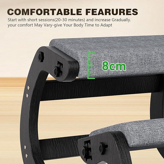 TinyHaven Ergonomic Kneeling Chair with Wooden Frame - Adjustable Height Office Chair with Soft Padding for Back Pain Relief, Posture Correcting Home & Office Desk Chair Black
