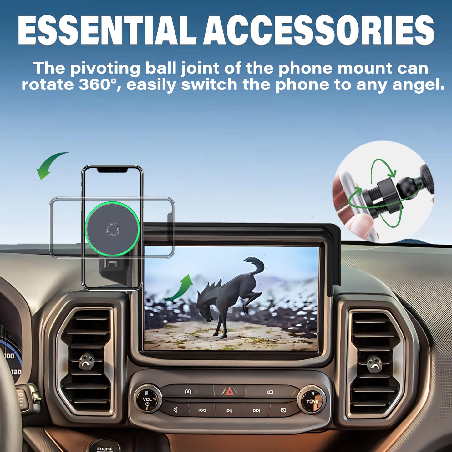 Abeeygeomarn Car Phone Holder For Ford Bronco Sport 2021-2024 Accessories Apply To 8 Inch Touch Screen 15W Fast Wireless Charger