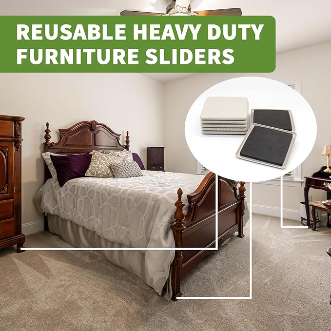 COVERCORNER Furniture Sliders for Carpet 8 PCS - 5 inch Furniture Moving Slider Chair Legs Floors Protectors Square Furniture Movers Sliders – Move Your Furniture Easy & Safely(for Carpet)