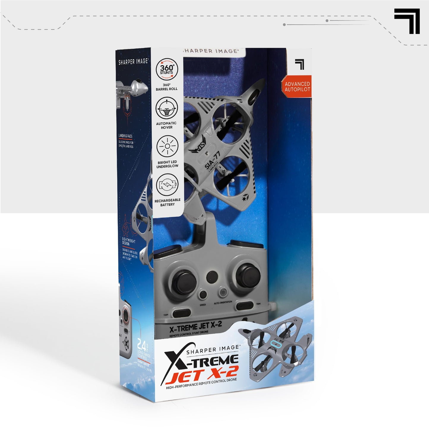 Sharper Image® X-Treme Jet X-2 High-Performance Remote Control Drone, 2.4 GHz Long Range Wireless Control, Advance Auto-Pilot with 360 Barrel Roll, 7-piece, Grey, Age 8+