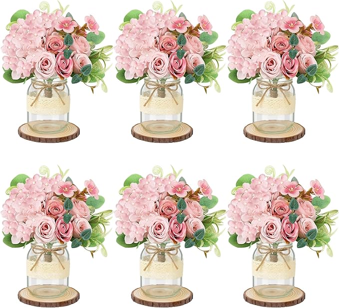Set 6 Mason Jar Table Centerpiece - Wedding Centerpieces for Tables, Mason Jar Flower Centerpiece Vases Decor- Boho Farmho...
