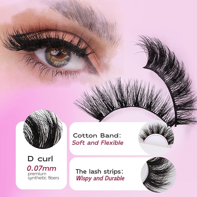Dramatic Cat Eye lashes - Fluffy Volume False Eyelashes with Lightweight Comfort, Easy Apply Winged Style (8-16mm), Reusable Glam Lashes for All Eye Shapes, 7 Pairs Full-Strip Lashes