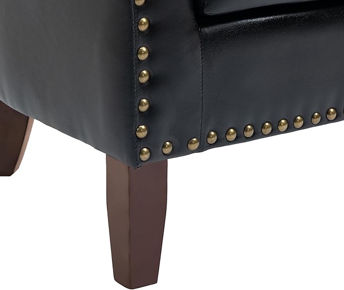 UIXE PU Leather Accent Chair, Barrel Club Chair Modern Upholstered Armchair for Living Room, Comfy Nailed Trim Arm Chair Bedroom Reading Seat, Black