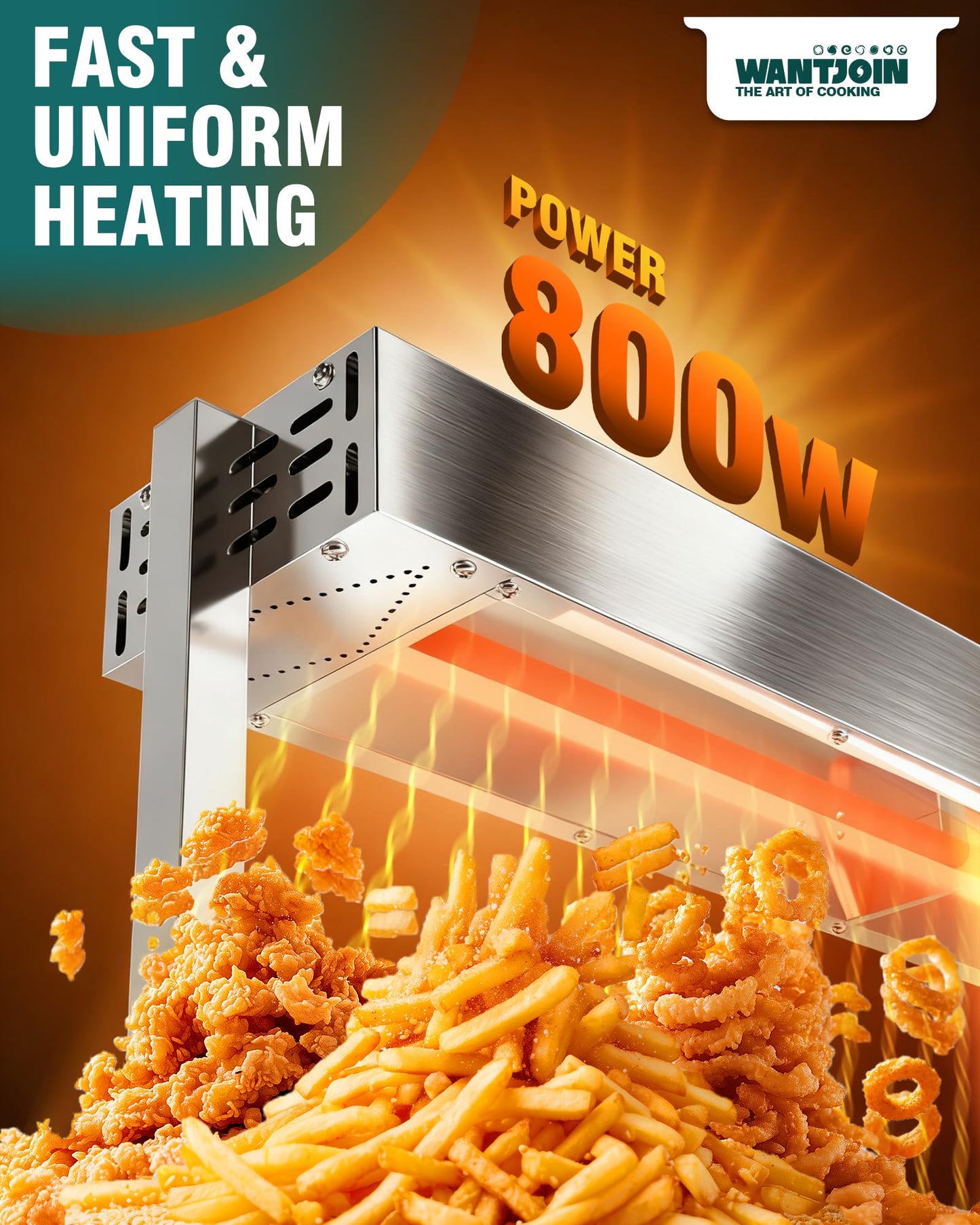 WantJoin Food Heat Lamp 24'' - 800W Commercial Food Warmer Lamp Overhead Hanging & Standing Electric Strip Heating Lamps for Buffet Catering Restaurant Parties, Silver