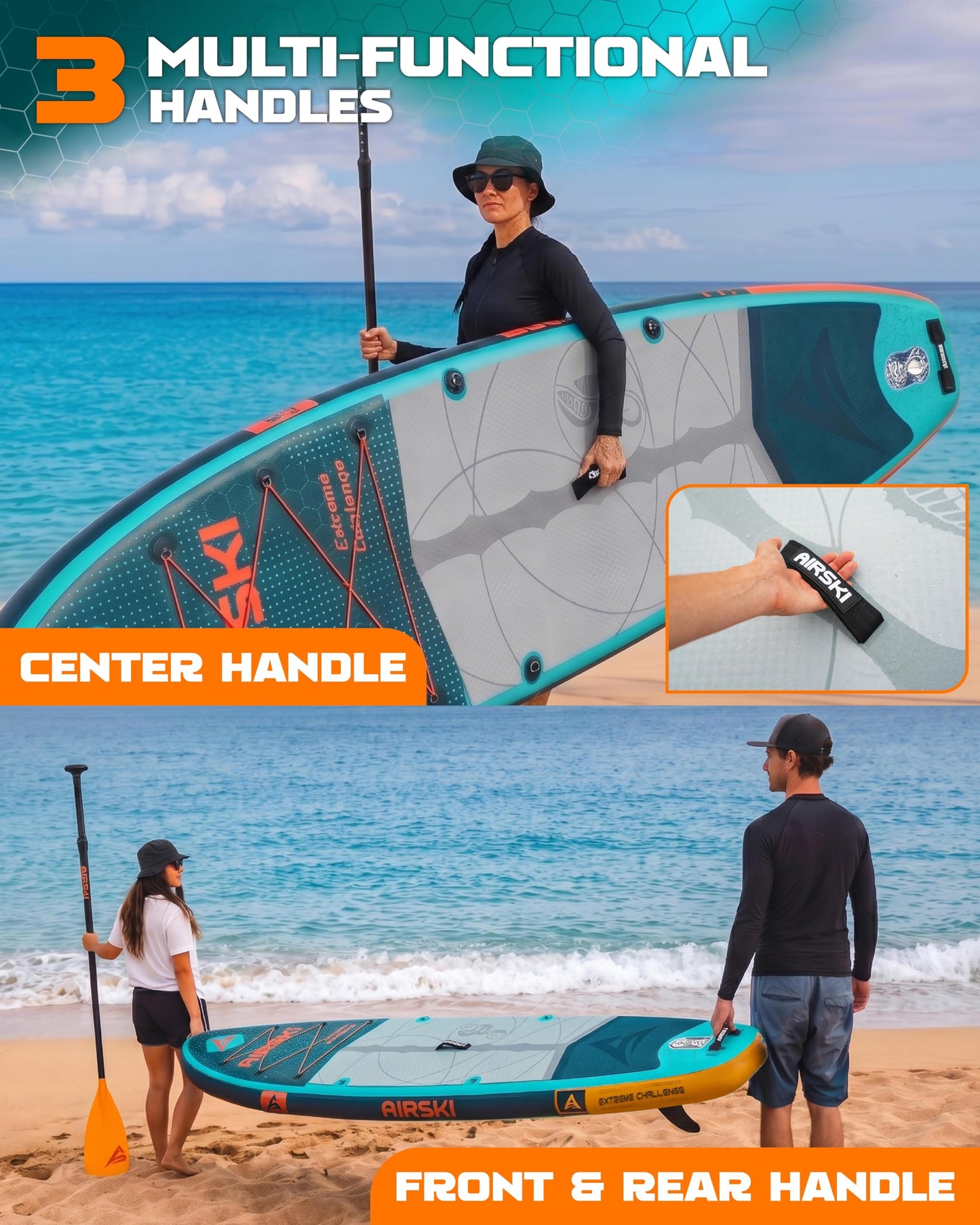 Airski 11'x34'' Extra Wide Inflatable Paddle Board, Stand-up Paddleboard for Adults, 420lb Capacity, Anti-Slip EVA, Stand-up Paddle Board for Yoga/Fishing/Family, US Fin, High-Pressure Pump, 100L Bag