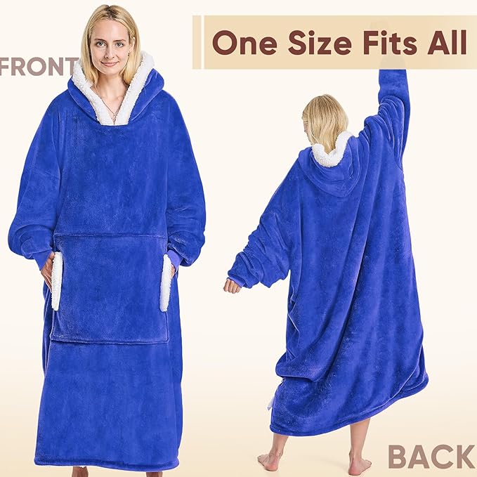 yescool Wearable Blanket Hoodie, Flannel Sherpa Fleece Blanket Sweatshirt for Adults Women Men,One Size Fits All