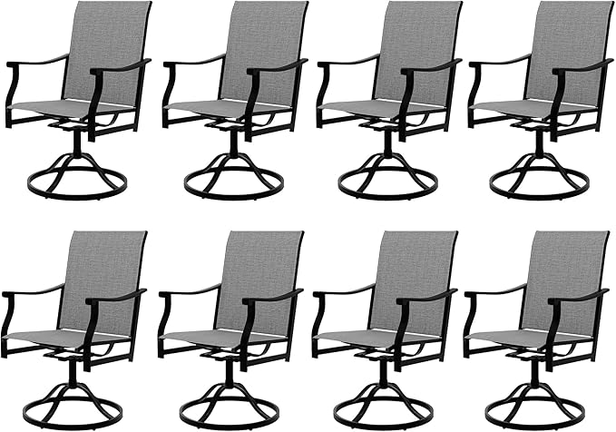 Outdoor Swivel Dining Chairs with Textilene Breathable Back, Swivel Patio Dining Chairs Set of 8, SwivelPatio SlingChairs Set for Poolside Lawn Garde