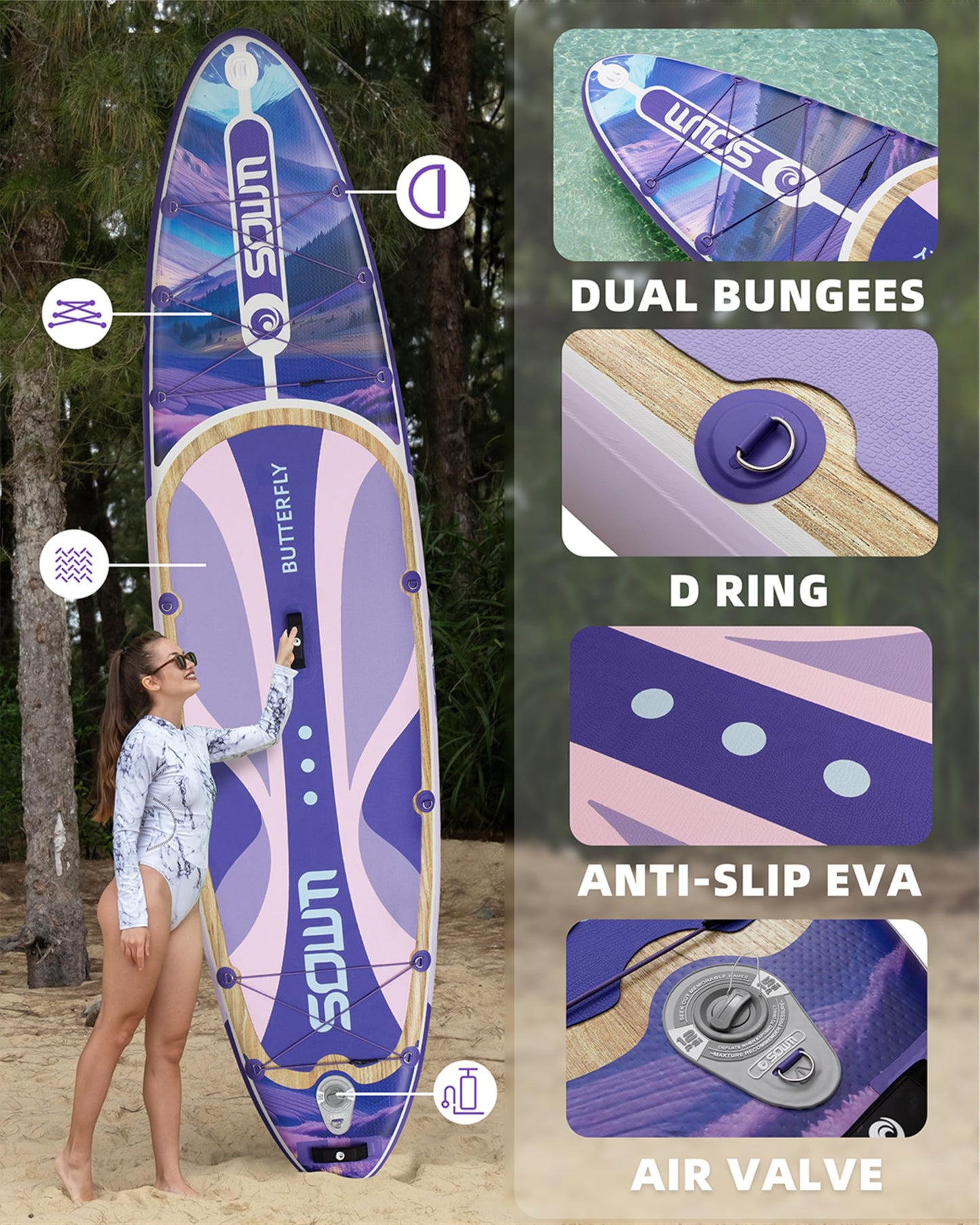 SOWM Inflatable Paddle Boards 11'x33'' with Sup Accessories, Stand Up SUP Paddle Board Inflatable for Adults Youth, Extre Wide & Non-Slip Deck Design Sup of All Skill Levels