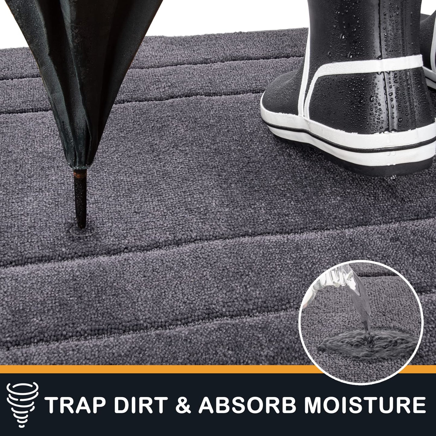 PURRUGS Dirt Trapper Door Mat 20in x 31.5in, Non-Slip/Skid Machine Washable Entryway Rug, Dog Doormat, Super Absorbent Welcome Mat for Muddy Wet Shoes and Paws, Grey