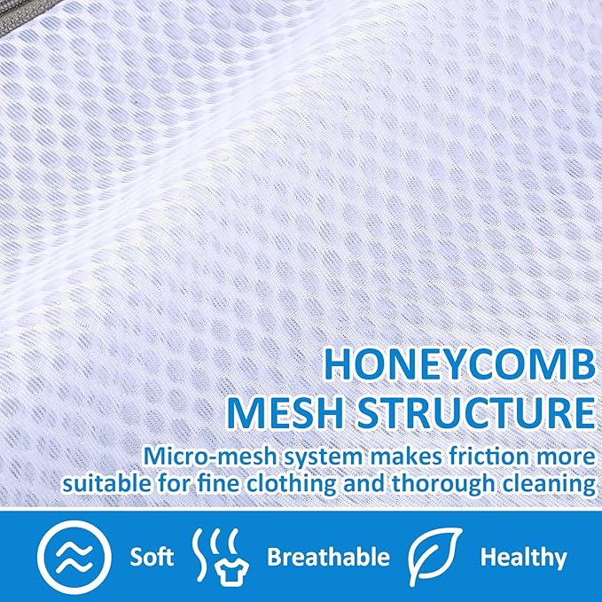2 PCS Wash Bag for Laundry, Honeycomb Mesh Laundry Bags Delicates Net Bags with Zipper, 15.4x11inch Protective Laundry Bag for Lingerie Bras Socks Baby Clothes