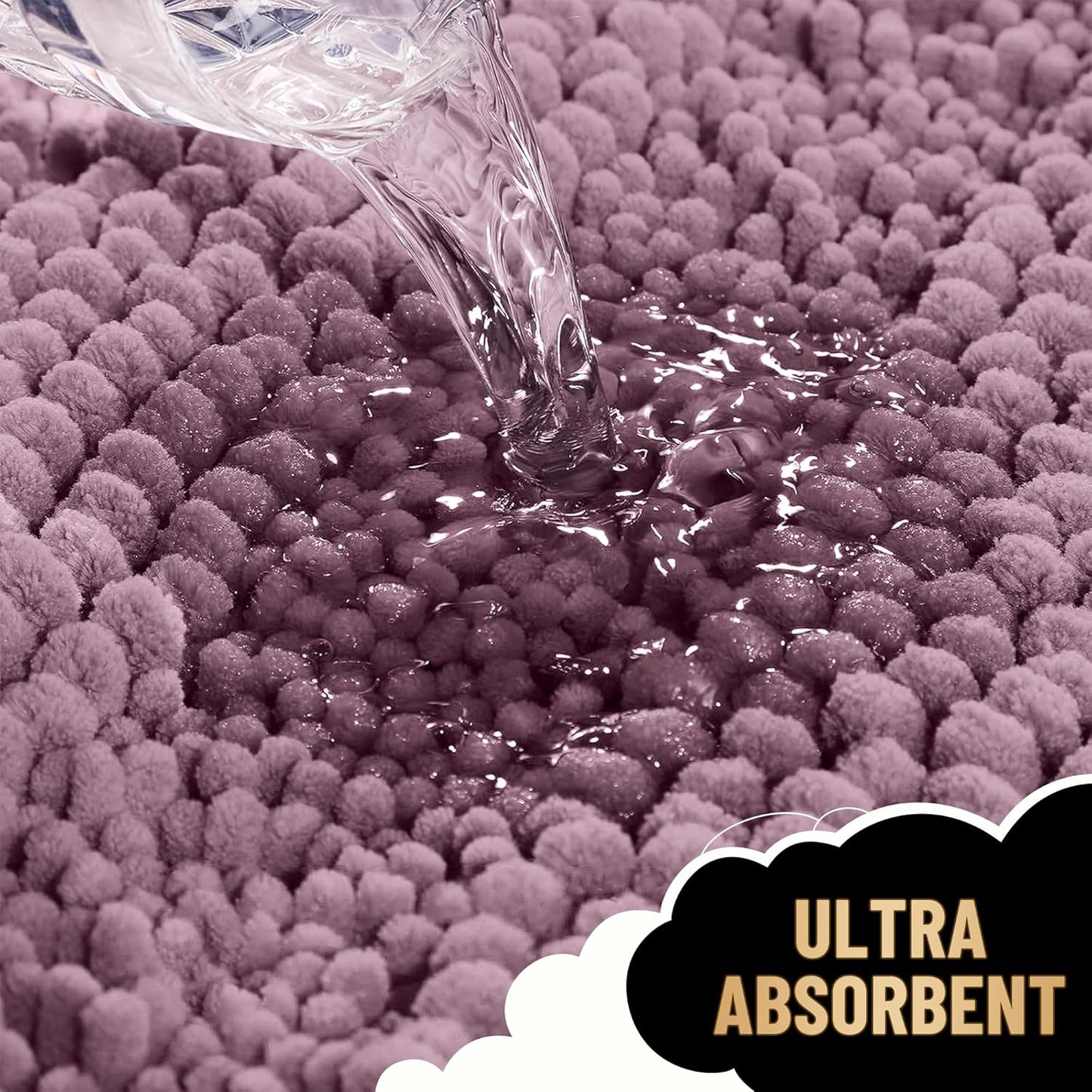 OLANLY Thick Bathroom Rugs 30x20, Extra Soft Absorbent Chenille Striped Bath Rugs, Rubber Backing, Machine Wash Dry, Bath Mats for Bathroom Floor, Tub and Shower, Home Decor Accessories, Deep Plum