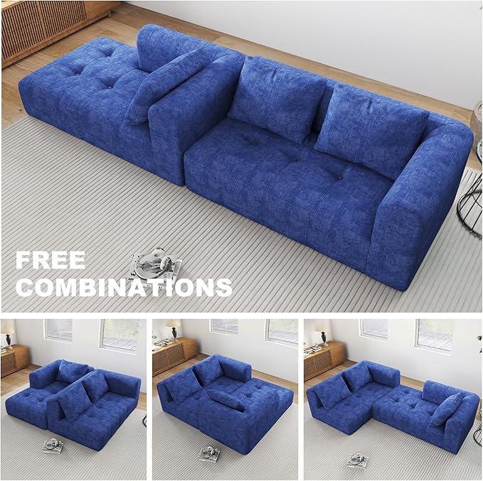 105" Modular Sectional Sofa, Boneless Couch for Living Room, Cloud Sectional Couch with Deep Seat, L-Shape Sofa, Upholstered Couches for Living Room Bedroom, No Assembly Required, Blue (Slub Fabric)