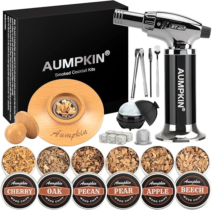 Cocktail Smoker Kit with Torch – 6 Flavors Wood Chips – Bourbon, Whiskey Smoker Infuser Kit, Old Fashioned Drink Smoker Ki...