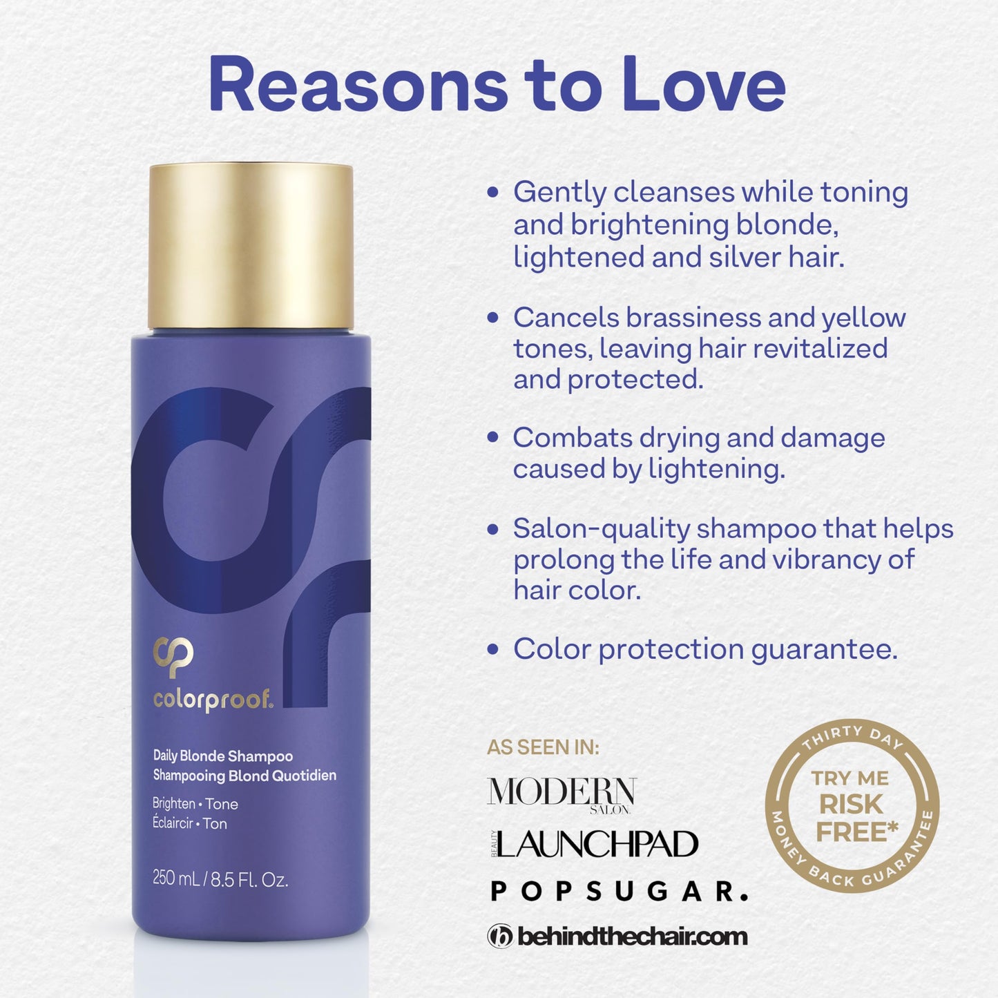 Colorproof Daily Blonde Shampoo 8.5 Fl. Oz. Sulfate Free Shampoo for Blonde Color Treated Hair with Citrus, Jasmine & Coconut Mi