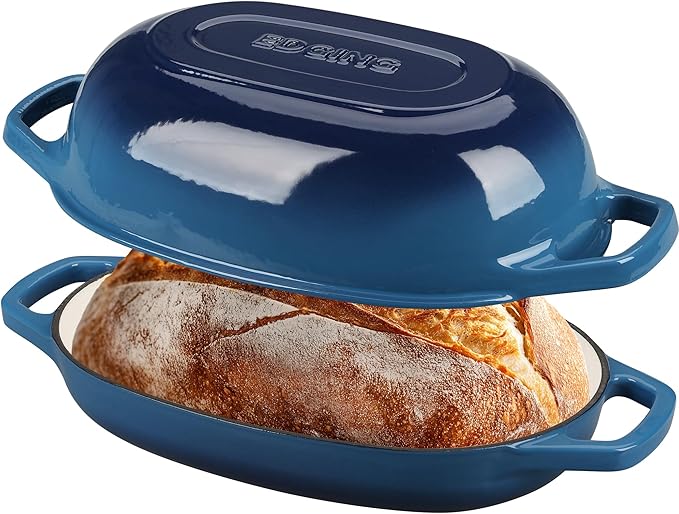 Enameled Cast Iron Oval Dutch Oven Pot with Lid, Dutch Oven for Sourdough Bread Baking, Oval Bread Pan, Bread Oven, Bread Dutch Oven, 5qt, Lake Blue