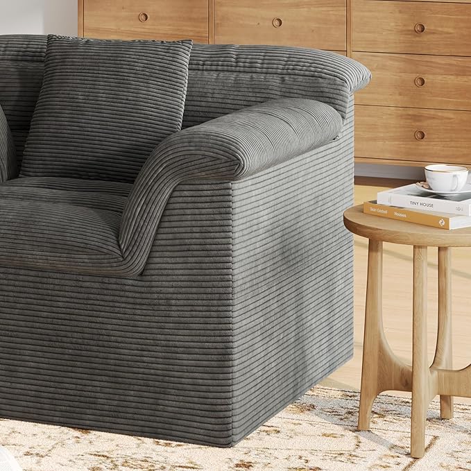 SUNG7 51" Cloud Sectional Couch, Modern Modular Sofa with Deep Seat, Comfy Compressed Single Sofa, Upholstered Corduroy Couches for Living Room, No Assembly Required, Dark Gray