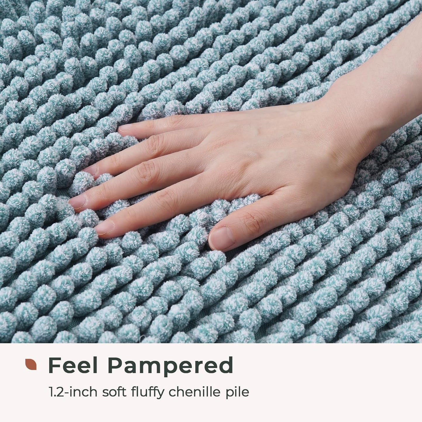 FRESHMINT Chenille Bathroom Rugs Mat 24"x17", Non-Slip Bath Mat for Bathroom Floor & Bathtub, Washable Shower Shag Bath Rugs, Soft Fluffy Thick Water Absorbent Microfiber Shower Mat, Aqua Heather