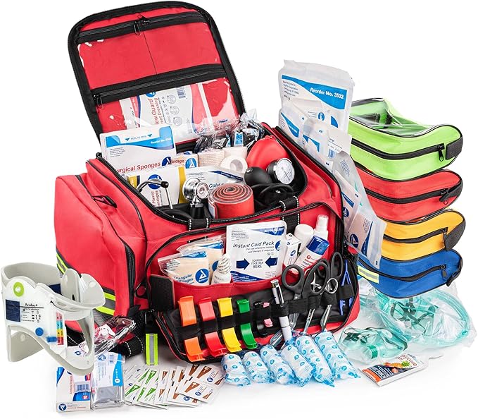 Scherber Fully-Stocked First Responder Professional Advanced EMT/EMS Trauma Kit | HSA/FSA Approved | Reflective Bag w/10+ ...
