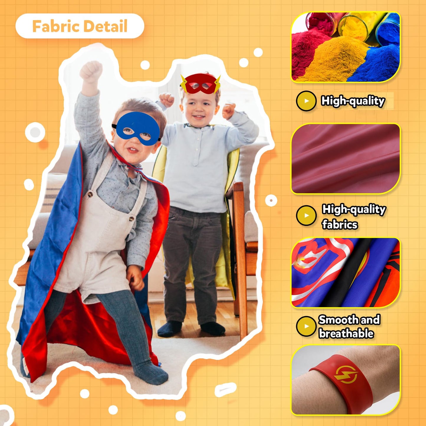 KARAZZO Superhero Capes Set and Wristbands Kids Costumes Halloween Christmas Cosplay Dress Up for Boys (8-PACK CAPES SET)
