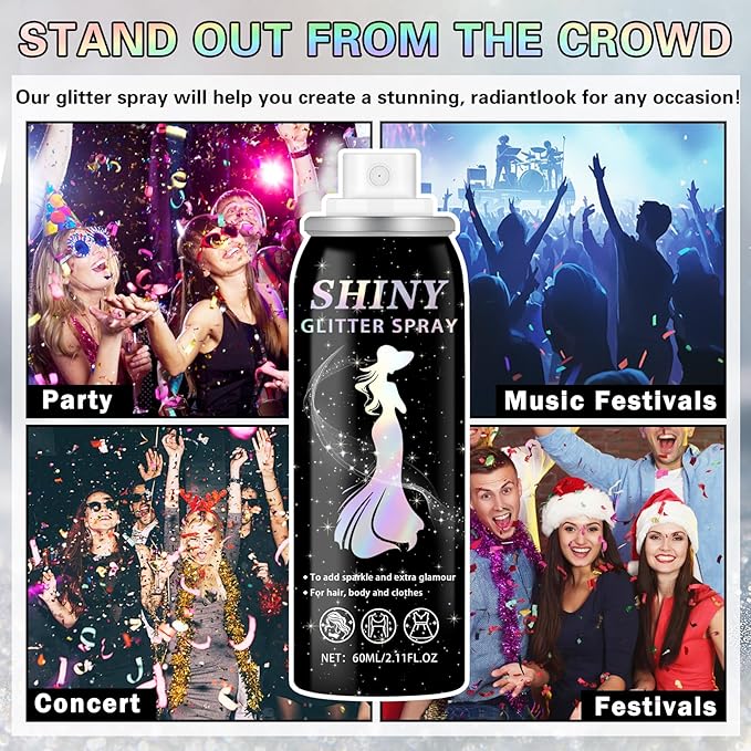 Body Glitter Spray, 60ML Shiny Pink Glitter Spray for Hair Body and Clothes,Long-Lasting Quick-Drying Holographic Ultra Fine Powder Glitter Hairspray for Festival Rave Stage Prom 2.11 Fl Oz