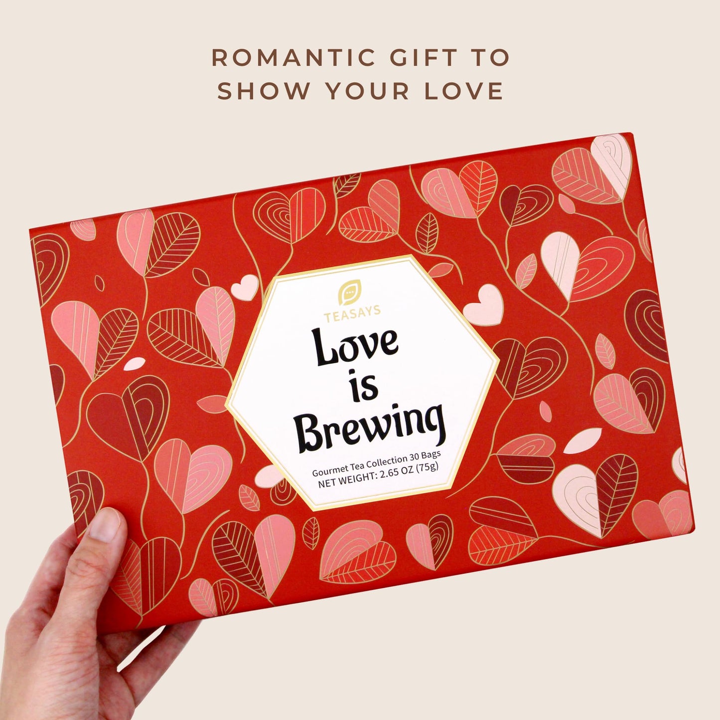 Love Is Brewing Tea Set by TEASAYS, Romantic Gift with Love Messages, 30 Premium Whole Leaf Tea Bags, Tea Sampler for Her, Him, Girlfriend, Boyfriend, Wife, Husband, Partner, Valentine, Date, Anniversary