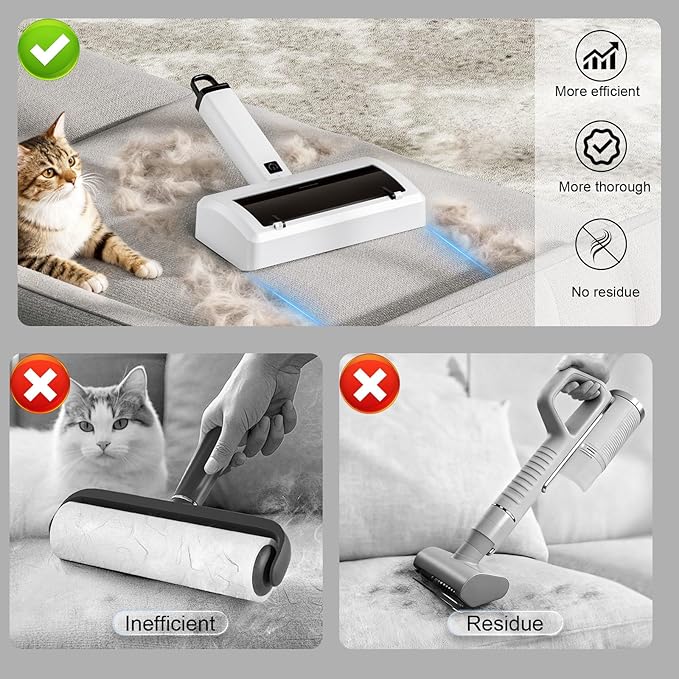 Electric Carpet Rake & Pet Hair Remover Tool - 5-Section Extendable Handle Motorized Dog & Cat Hair Removal for Carpets, Hardwood Floors, Car Trunk, Sofa, Rugs, Cat Bed & Laundry (White, Electric)