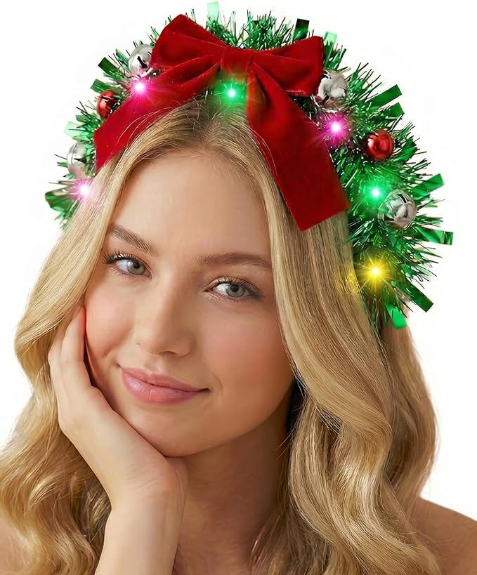 Asekonc Light Up Christmas Ball Headband for Halloween Merry Xmas Party Favor Winter Birthday Party Gifts Headband