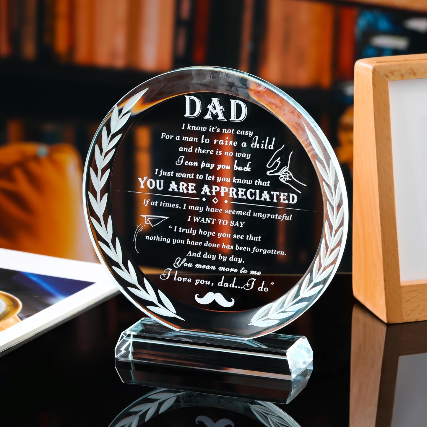 Qianwei Gifts for Dad Father's Birthday Day from Daughter Son Crystal Plaque Keepsake Present to My Dads Gift for Christmas Valentines New Year Thank You Gifts Ideas for Fathers