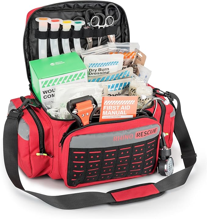 RHINO RESCUE First Responder First Aid Kit Fully-Stocked EMT Bag, Professional EMT/EMS Trauma Medical Kit, Molle System & ...