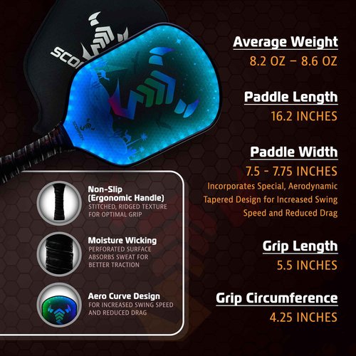 SCORPION Pioneer Pickleball Paddles - Premium, Lightweight Pickleball Paddle with LED Edge Lighting, Fiberglass Face, 11mm PP Honeycomb Core - Pickleball Set with Paddle Cover & Wrist Sweat Band