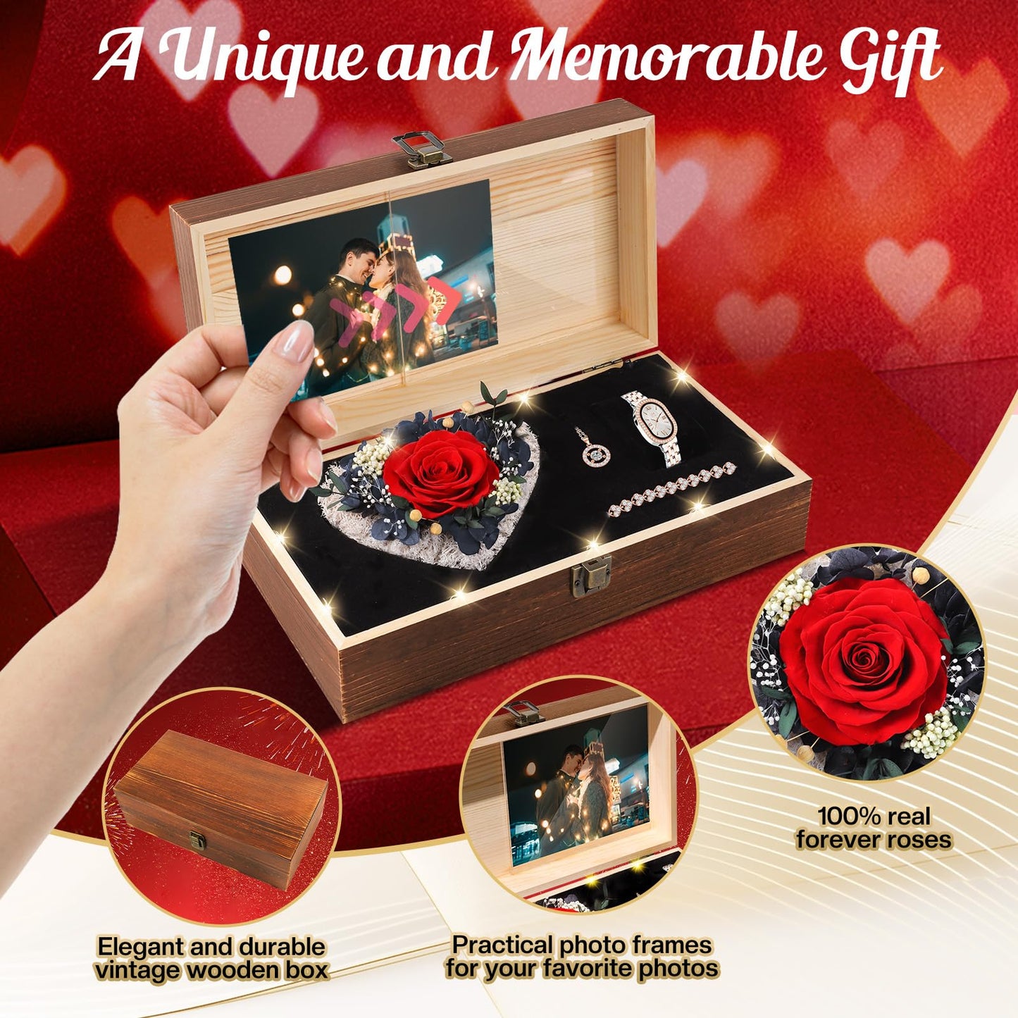 NERCHVO Birthday Gifts for Women - Preserved Roses with Watch Sets Romantic Women's Gifts for Women,Daughters, Sister, Girlfriend on Birthday, Anniversary, Thanksgiving, Christmas - Red