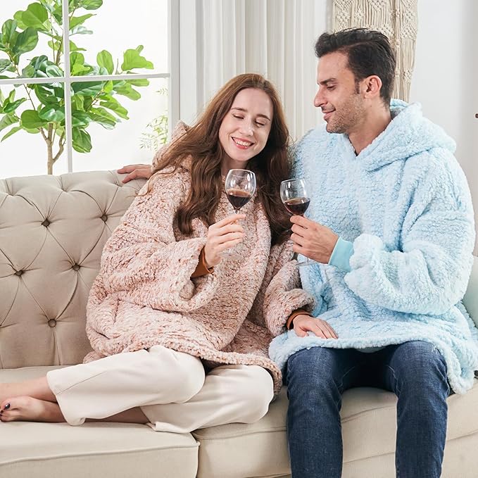 yescool Wearable Blanket Hoodie, Flannel Sherpa Fleece Blanket Sweatshirt for Adults Women Men,One Size Fits All