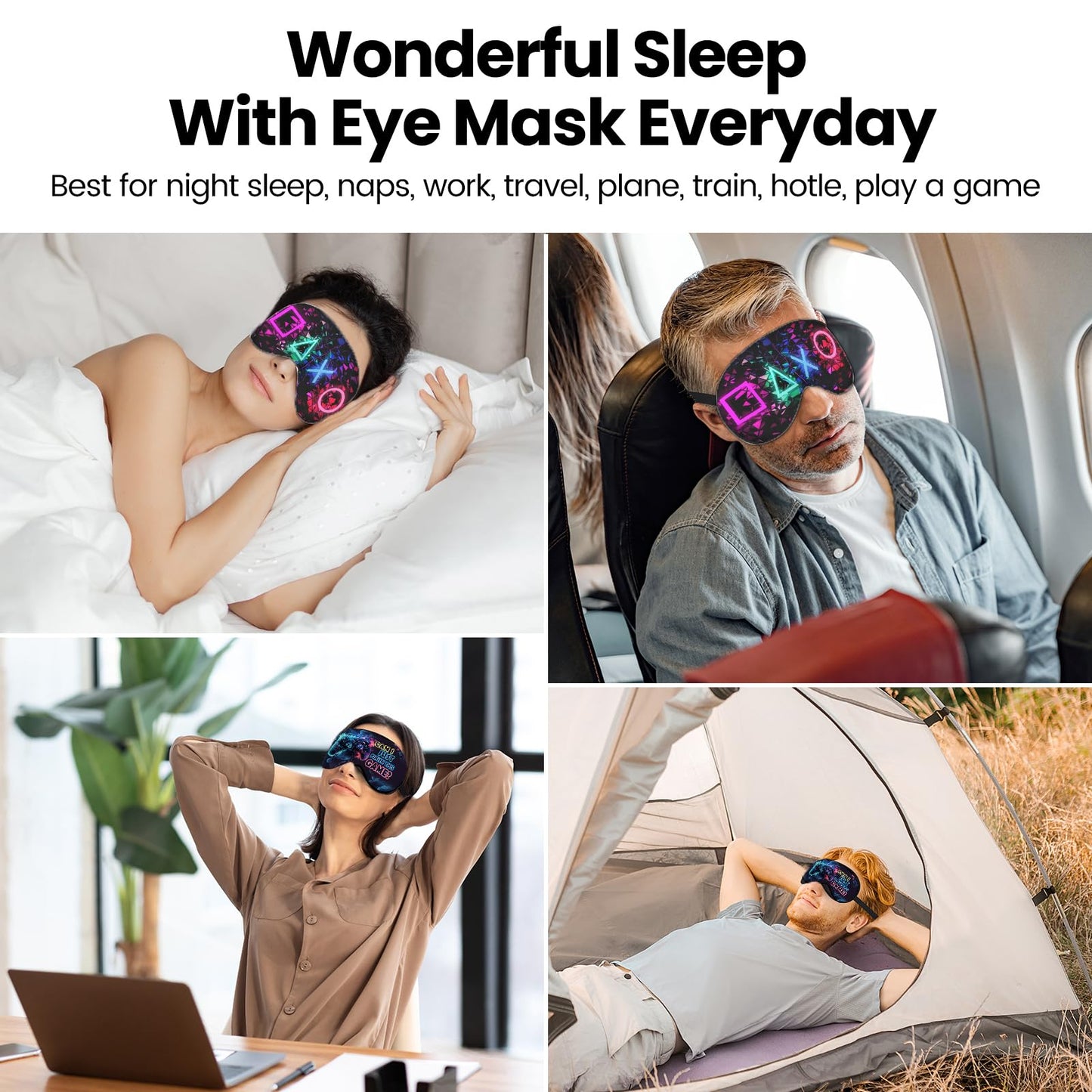 2 Pcs Boys Sleep Eye Mask, Guys Blackout Sleeping Silk Mask for Kids Adult Children's Travel Eye Cover Blindfold for Game
