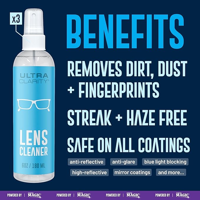 Powered by Nano Magic Eyeglass Lens Cleaning Spray 6 oz (3 Pack) | Professional Grade Formula, Silicone-Free | for Glasses, Phone, Electronic Screens, Optic Surfaces, Coated Surfaces - Made in USA