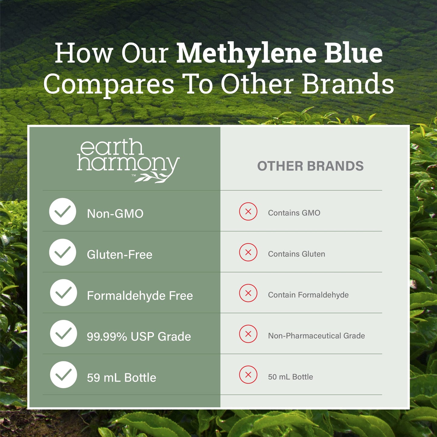 Earth Harmony Methylene Blue Pharmaceutical Grade 99.99% with Dropper - Liquid Gold Methylene Blue USP Grade, No Formaldehyde - 2 Fl Oz, 2-Pack