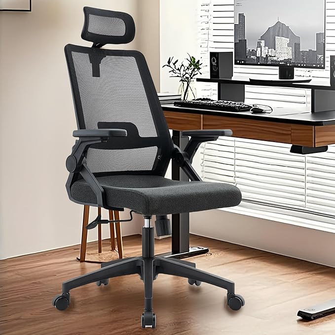 Msdizuo Office Chair Ergonomic Desk Chair, 350LBS Capacity, High Back Computer Chair for Long Hours Comfortable, Rolling Swivel Executive Task Chair for Home Office with Flip-up Armrests,（mesh,Black）