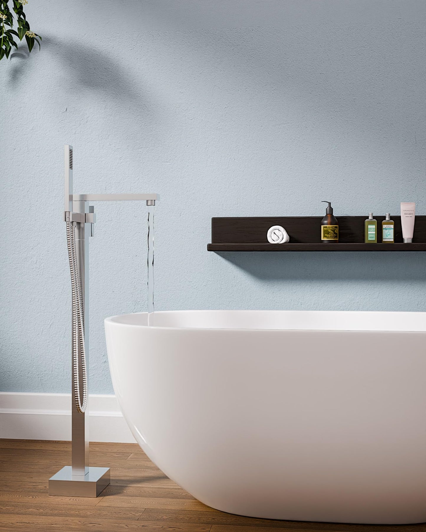 iVIGA Free Standing Tub Faucet Brushed Nickel,Freestanding Bathtub Faucet For Luxury Bathtub,High Flow Tub Filler,Swivel Spout Brass Construction with Handheld Shower