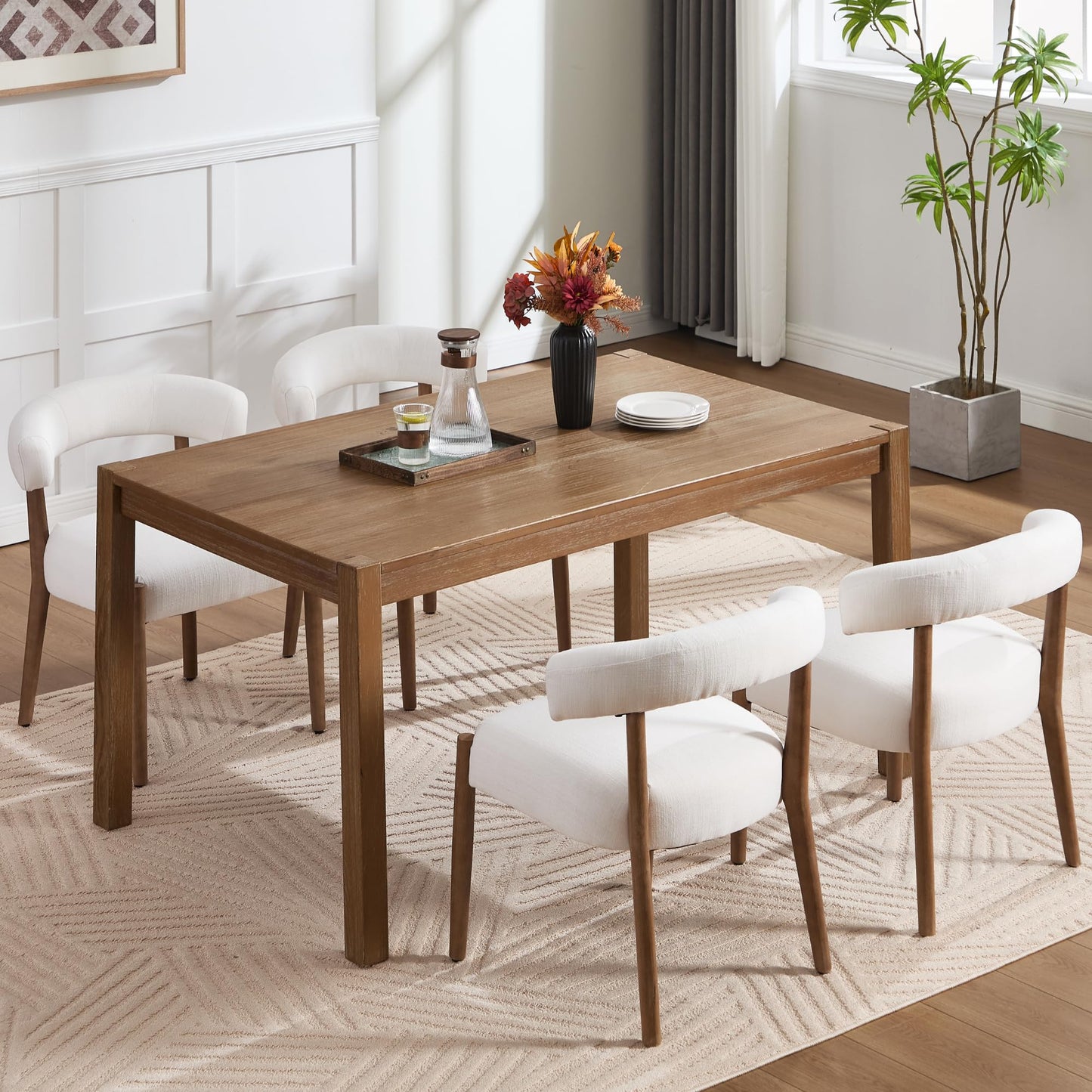 Janoray Dining Chairs Set of 2,Mid Century Modern Living Room Chairs with Unique Curved Open Back Comfy Upholstered Side Chair for Kitchen/Restaurant/Reception,Linen Beige