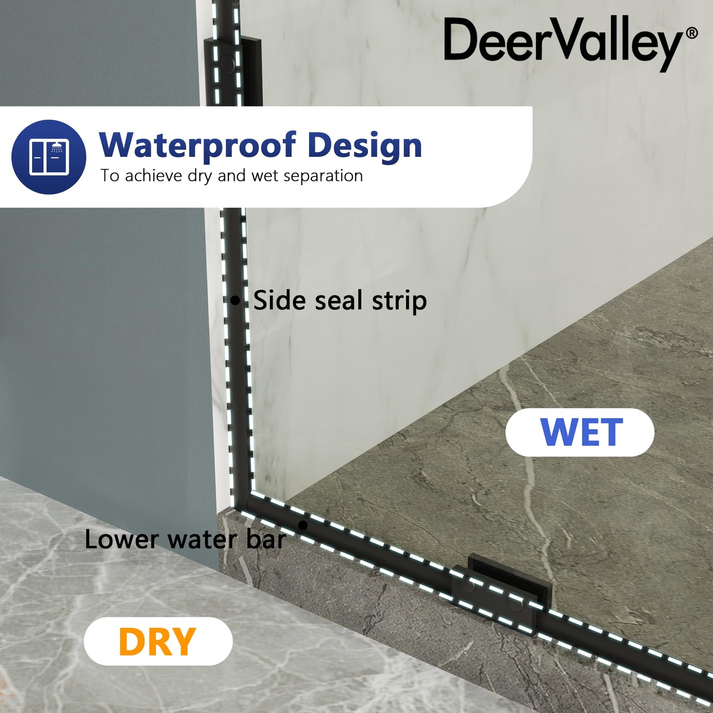 DeerValley 32"×78" Fixed Glass Shower Panel, 3/8'' (10mm) Thick Shower Glass Panel, Frameless Tempered Glass Door, Bathroom Shower Screen with Hardware (Matte Black)