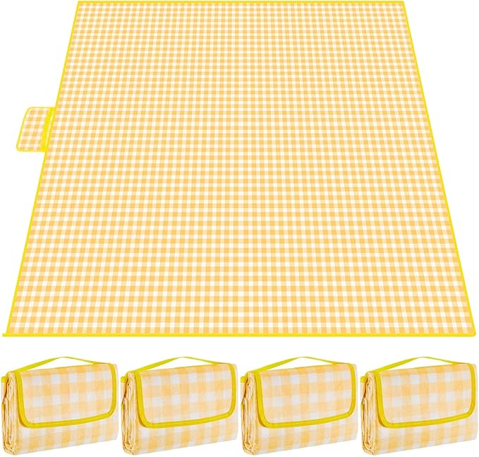FuWeave 4 Pcs Disposable Outdoor Picnic Blanket 80 x 80 Inch Foldable Picnic Mats Non Woven Gingham Camping Blankets for B...