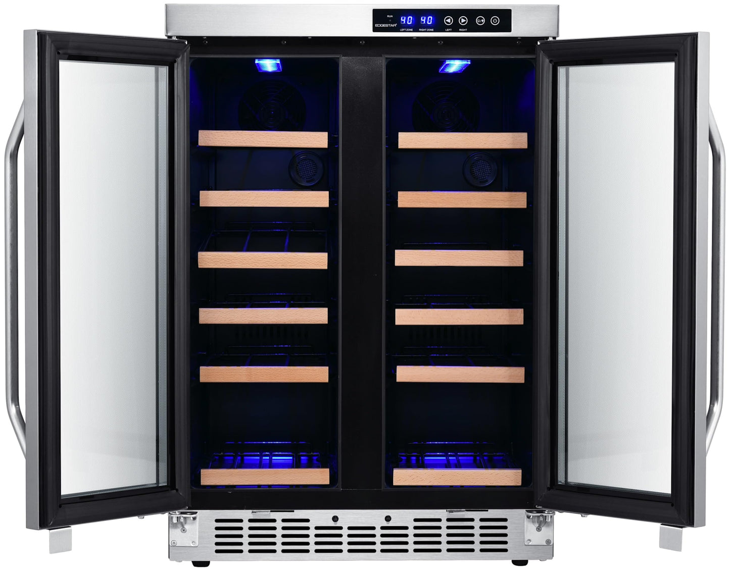 EdgeStar CWR362FD 24 Inch Wide 36 Bottle Built-In Wine Cooler with Dual Cooling Zones and French Doors - Stainless Steel