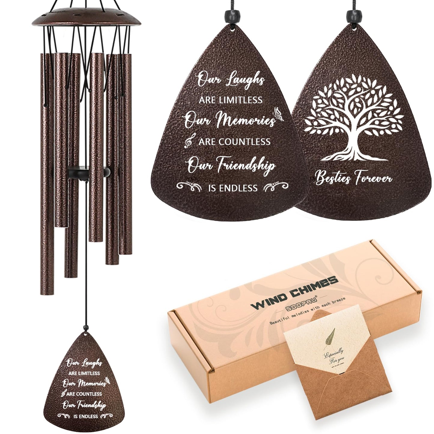 Soopau Gifts for Best Friend Women Men, 32" Bronze Wind Chimes Friendship Gifts for Women, Bestie Gifts for Women, Gift Ideas for Bestfriend