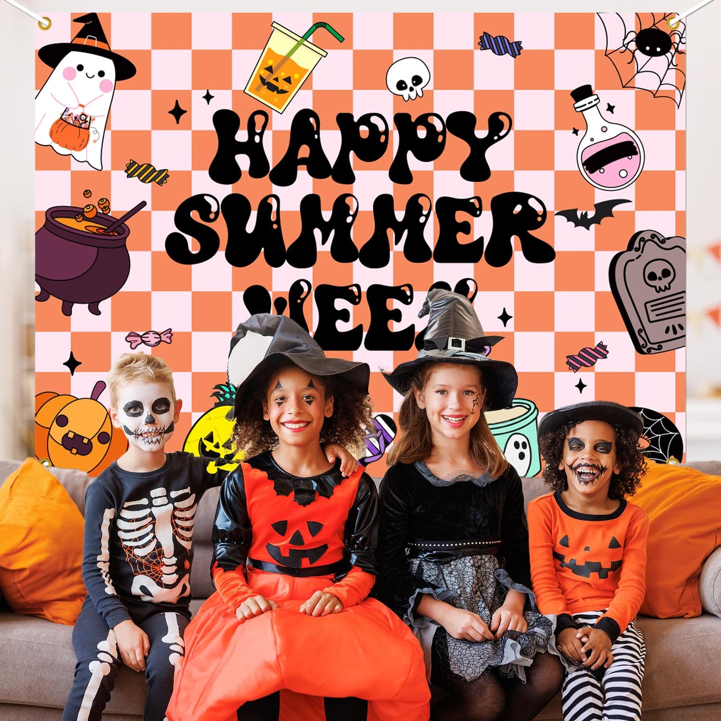 Summerween Backdrop Banner - Happy Summerween Decorations, Halloween in Summer, Summer Halloween Party Decorations Boy Girl Women Photoshoot Photo Background Props, 7 * 5ft